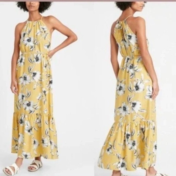 Banana Republic Dresses & Skirts - Banana Republic Floral Halter Tiered Maxi Dress Tropical Floral Yellow size 10